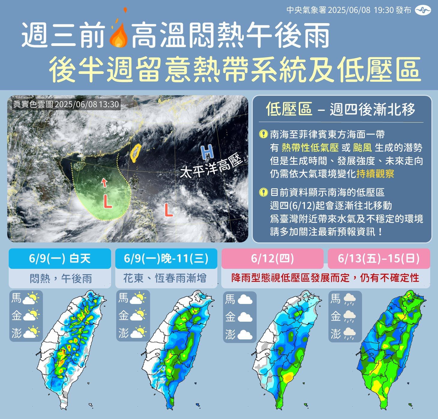 一圖看一周天氣 高溫悶熱＋午後雷雨 颱風是否生成變數仍大